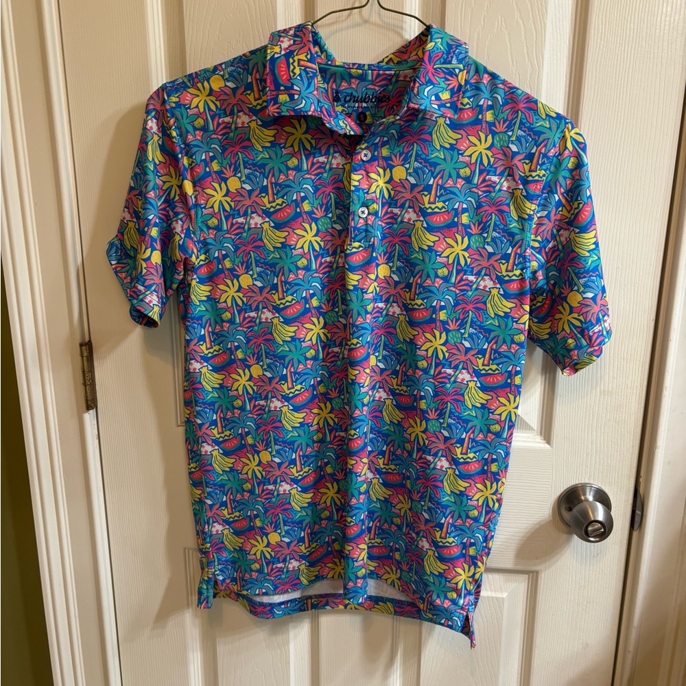 chubbies Tropical Floral Print Polo in Blue, Yellow, Pink